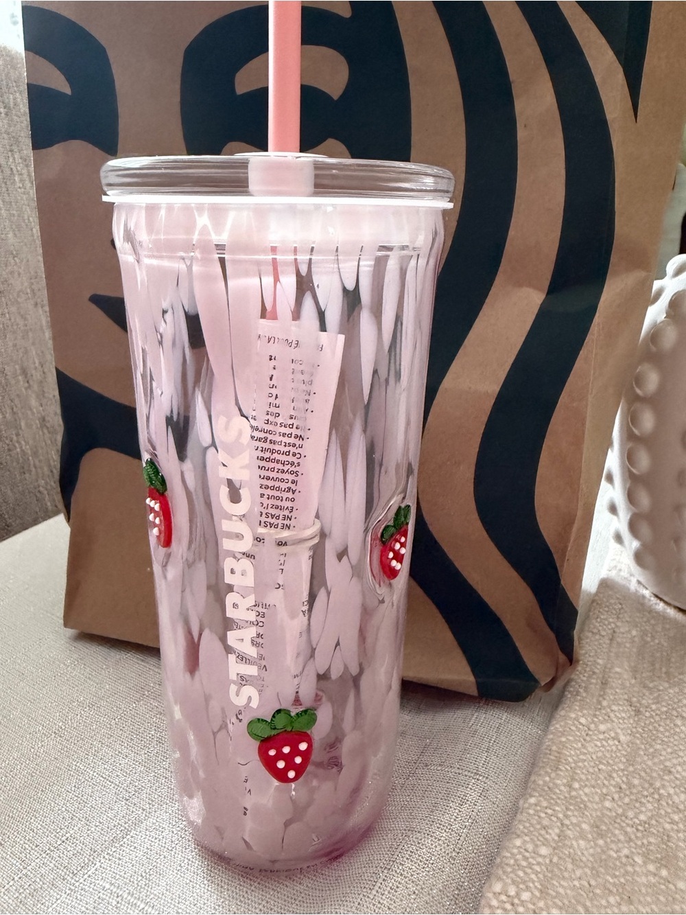 Starbucks Pink Strawberry Tumbler with Straw